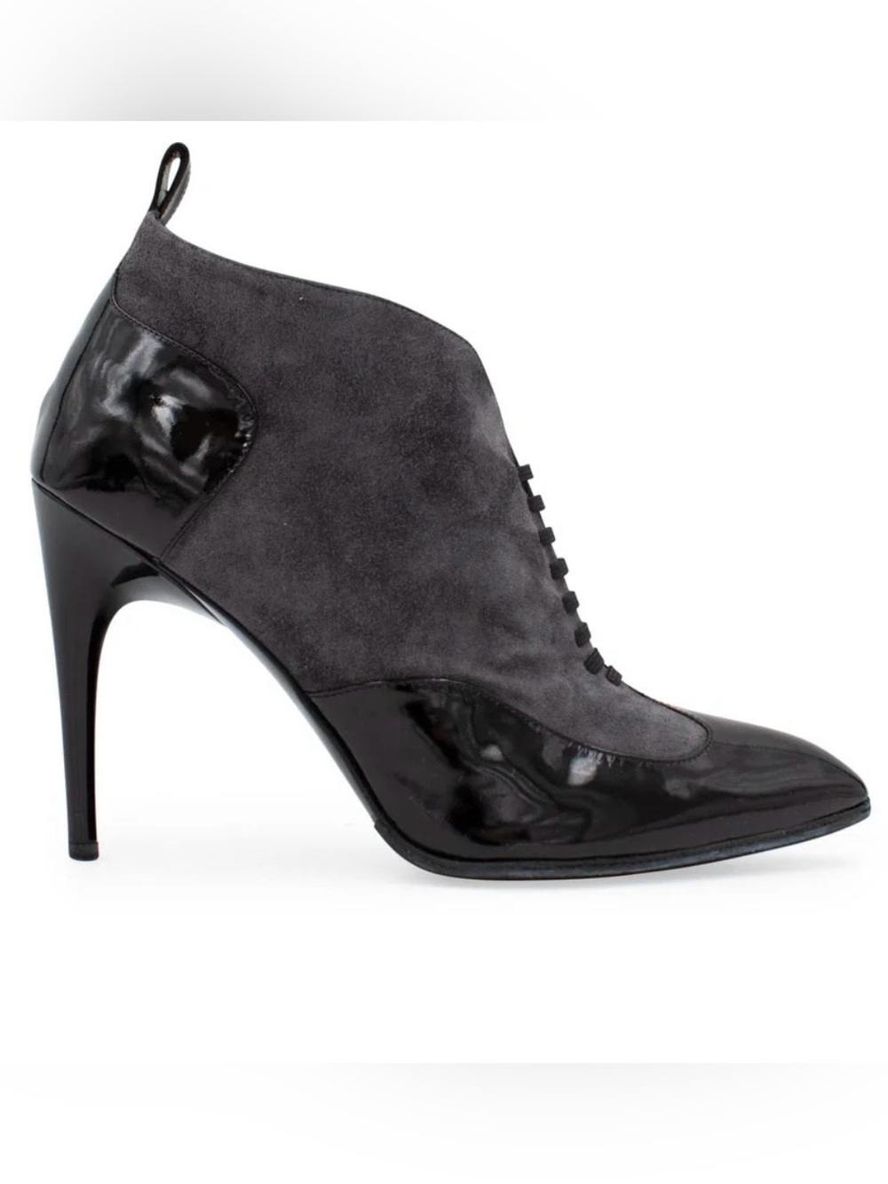 Roger Vivier Two-Tone Gray Suede and Patent Leather Ankle Boot